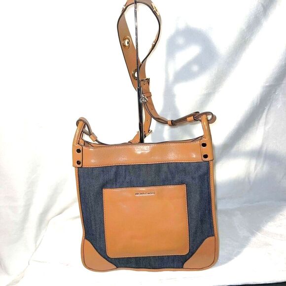 Michael Kors Sullivan Large Leather & Denim Messenger Bag Leather Trim - EUC - Picture 1 of 12
